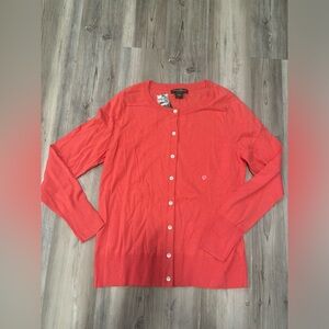 Coral Eddie Bauer Large NWT Cardigan chest is 20, length is 25